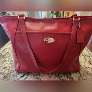 Coach Tote Handbag Purse, Red Saffiano Leather,  Excellent Condition, Large Size
